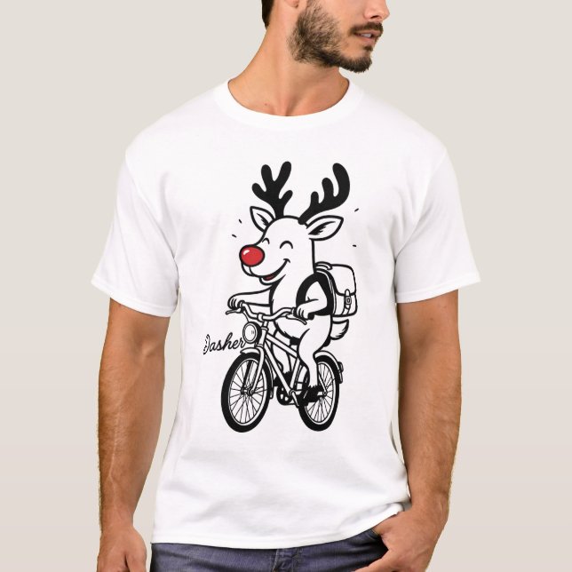 T-shirt Dasher le renne à vélo (Devant)