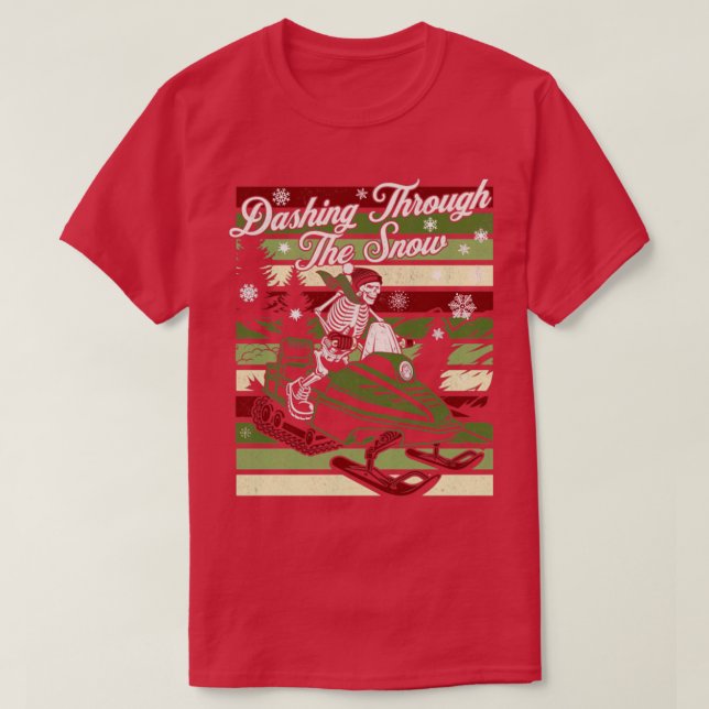 T-shirt Dashing À Travers Le Skelet De Motoneige Rétro (Design devant)