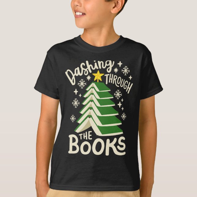 T-shirt Dashing Through The Books Christmas Book Lovers Me (Devant)