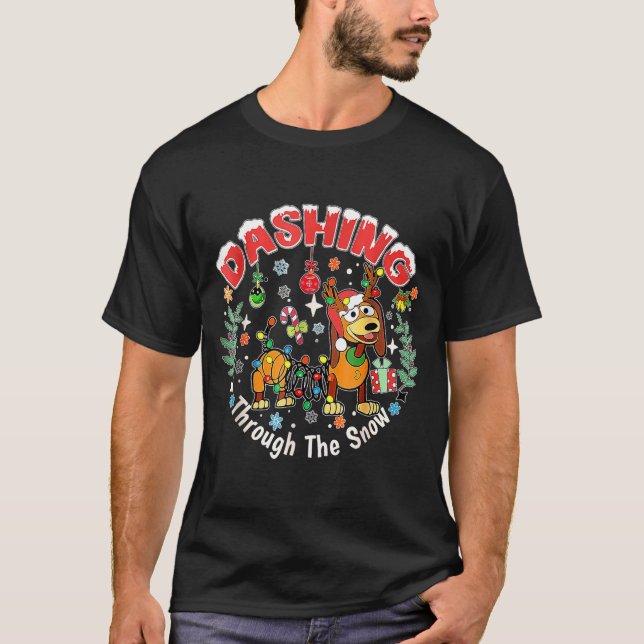 T-shirt Dashing Through The Snow, Dog Christmas, Funny Chr (Devant)