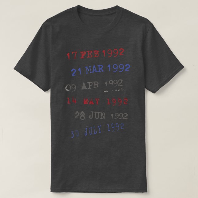 T-shirt Date de la bibliothèque Timbres 1992 (Design devant)