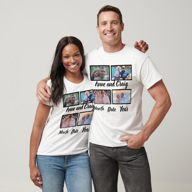 T-shirt Date personnalisée Anniversaire du Mariage 4 Photo (Unisexe)