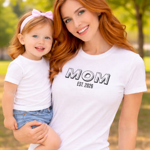 T-shirt Date personnalisée de création Maman écriture Blac