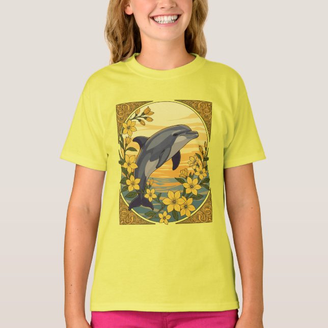 T-shirt Dauphin à bec avec fleurs de jasmin jaune (Devant)