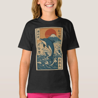 T-shirt Dauphin cavalier de vague vintage