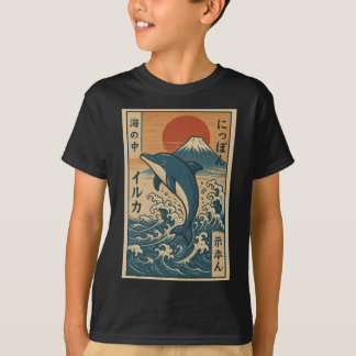 T-shirt Dauphin cavalier de vague vintage