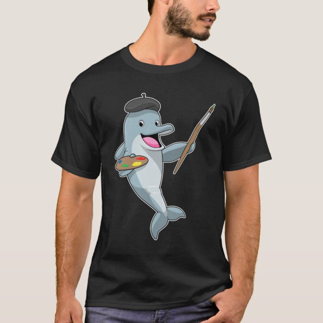 T-shirt Dauphin comme Peintre avec pinceau et couleur (Devant)
