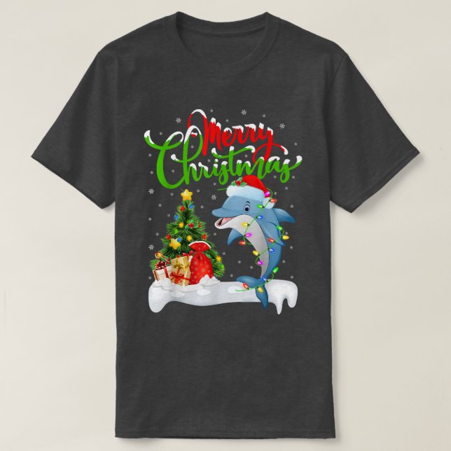 T-shirt Dauphin Dauphin Poisson Amoureux Xmas Éclairage Da (Design devant)