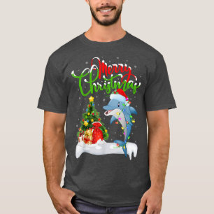 T-shirt Dauphin Dauphin Poisson Amoureux Xmas Éclairage Da