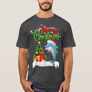 T-shirt Dauphin Dauphin Poisson Amoureux Xmas Éclairage Da