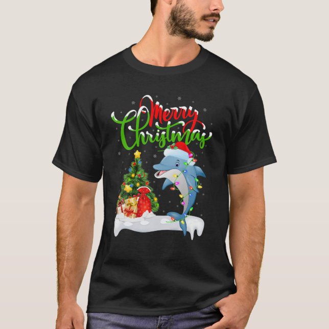 T-shirt Dauphin Dauphin Poisson Amoureux Xmas Éclairage Da (Devant)