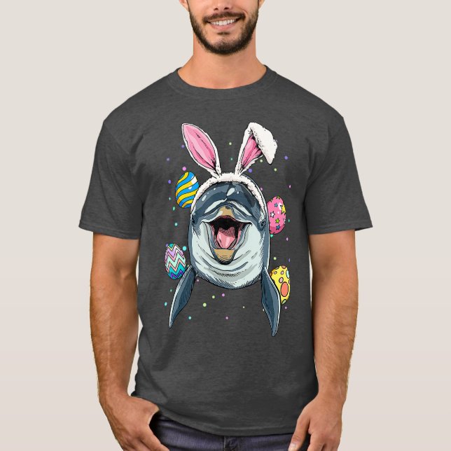 T-shirt Dauphin lapin de Pâques Drôle Amoureux Dauphin de  (Devant)