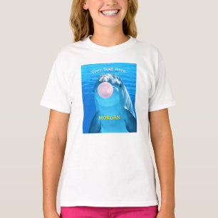 T-shirt Dauphin mignon, bulle de gomme, nom et message