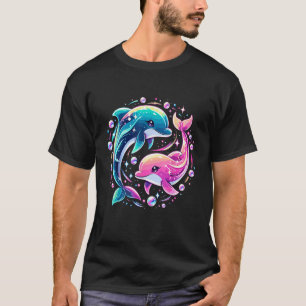 T-shirt Dauphin Océanique Coloré Art Amour Animal Marin Vi