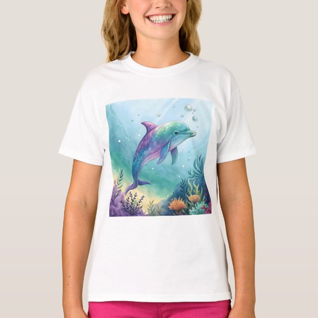 T-shirt Dauphin peint à l'aquarelle (Devant)