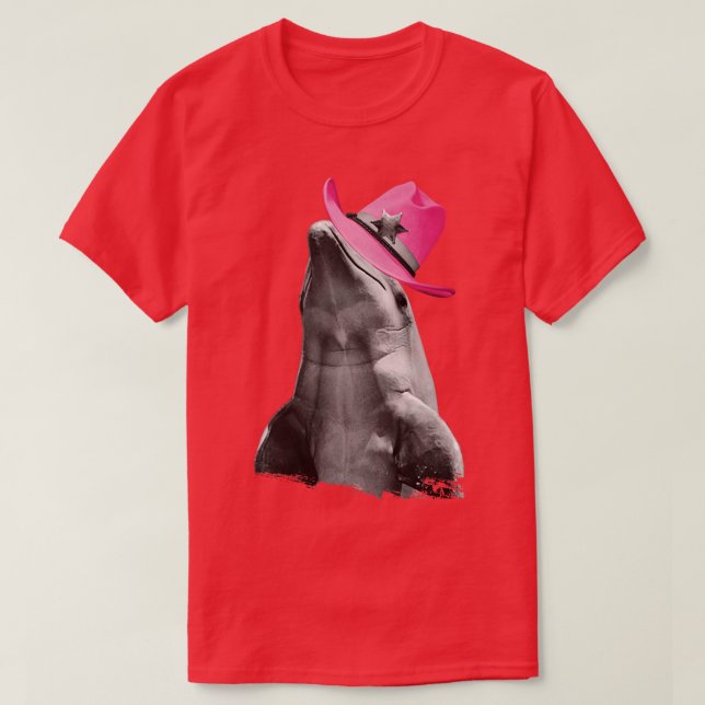T-shirt Dauphin portant une fille Casquette de cowboy rose (Design devant)