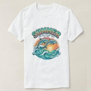 T-shirt Dauphin rétro tropical / vacances d'été à la plage