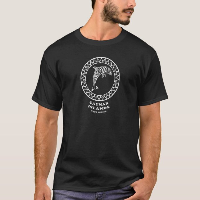 T-shirt Dauphin tribal Vintage des îles Caïmans (Devant)