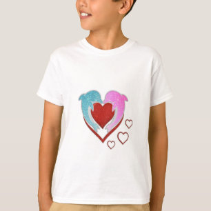 T-shirt Dauphins bleu rose mignons tenant un coeur rouge