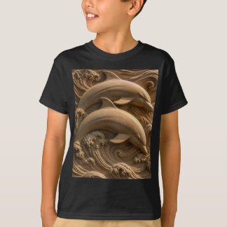 T-shirt Dauphins en bois sculpté Vagues océaniques Graphiq