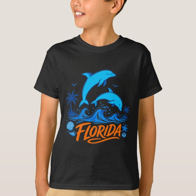 T-shirt Dauphins floride masculine conception de vagues oc (Devant)