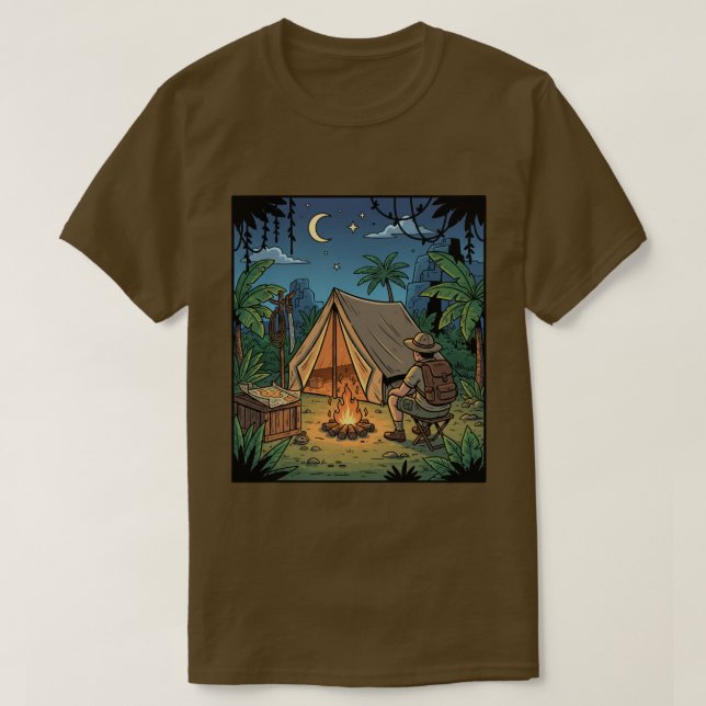 T-shirt d'aventure Feu de camp nocturne sous les é (Design devant)