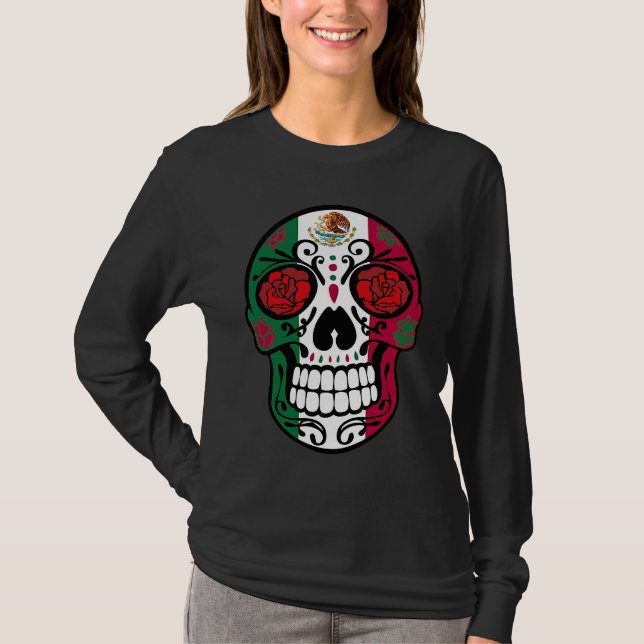 T-shirt Day Of The Dead Sugar Skull Halloween Mexican Flag (Devant)