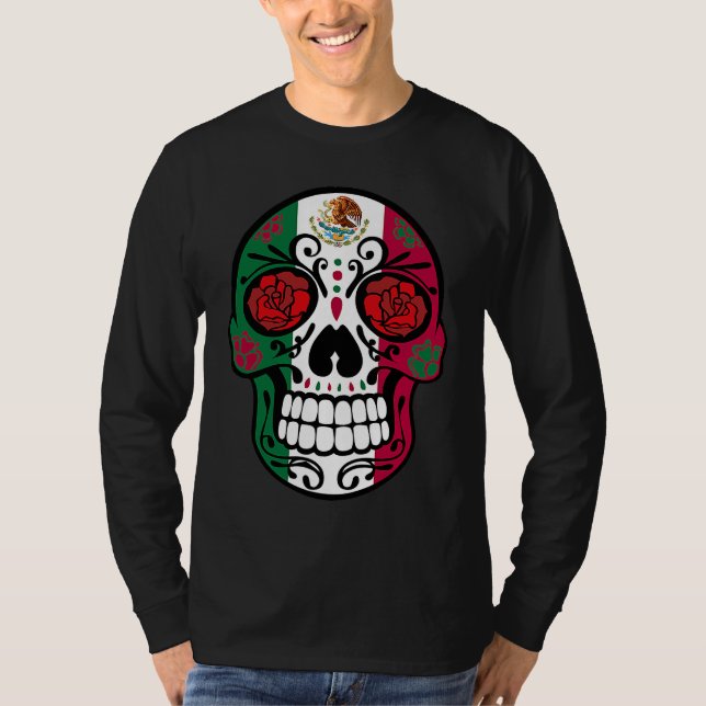 T-shirt Day Of The Dead Sugar Skull Halloween Mexican Flag (Devant)