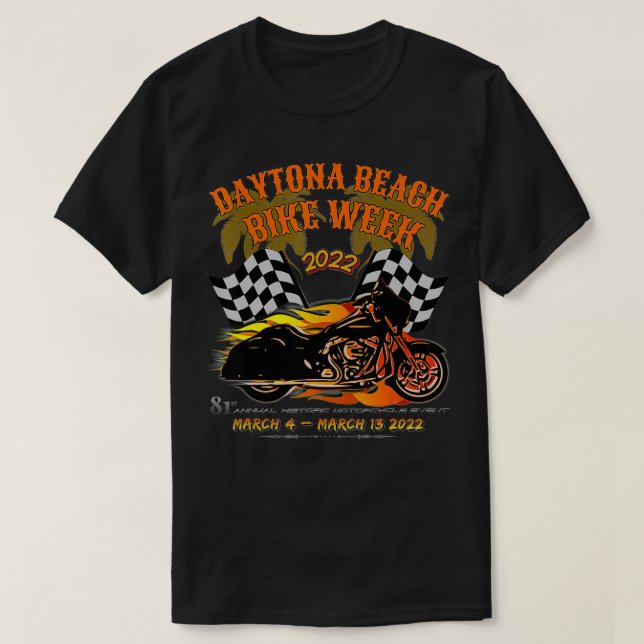 T-SHIRT DAYTONA BEACH BIKE WEEK 2022 CHECKERED FLAG FRONT  (Design devant)
