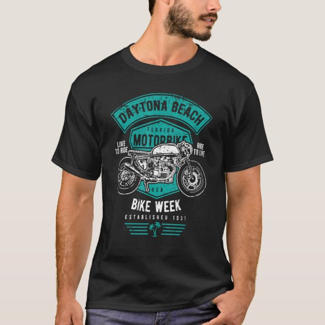 T-shirt Daytona Beach Bike Week Retro Distressed Motorcycl (Devant)