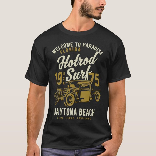 T-shirt Daytona Beach Florida Retro Hotrod Surf  5 (Devant)
