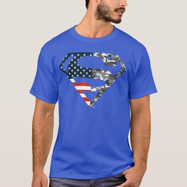 T-shirt DC Comics Superman Drapeau Américain Camo Logo (Devant)