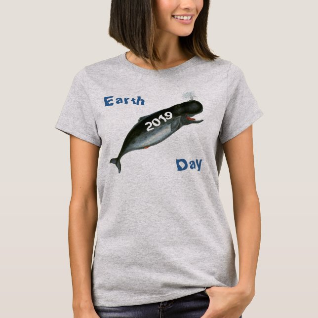 T-shirt de baleine à Jour des terres datée (Devant)