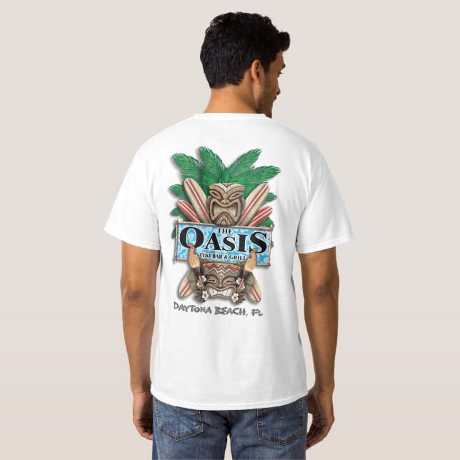 T-shirt de bar et grill de Tiki d'oasis (blanc) (Dos entier)