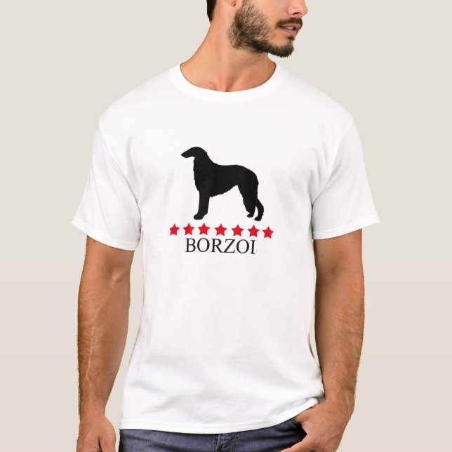 T-shirt de barzoï avec les étoiles rouges (Devant)