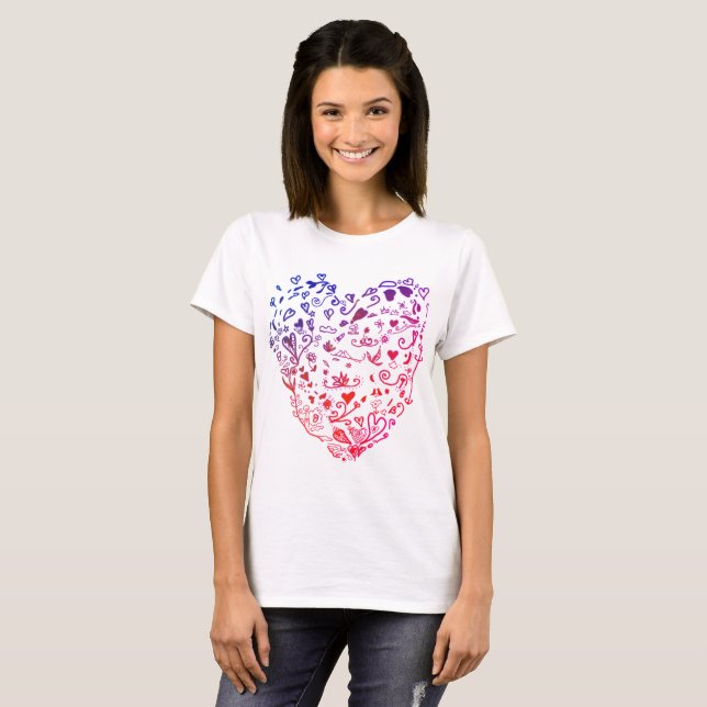 T-Shirt de base avec dessin de cœurs d'amour (Devant entier)