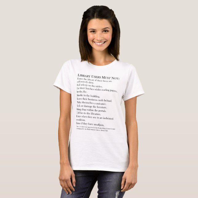 T-shirt de base de règles de bibliothèque (Devant entier)