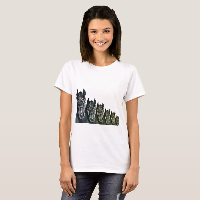 T-shirt de base féminin, Chevaux blancs Art (Devant entier)