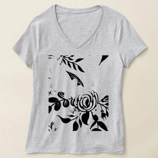 T-shirt de base fleuri délavé gris, MOYEN (Poser)