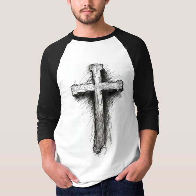 T-shirt de baseball avec graphique de croix chréti (Devant)