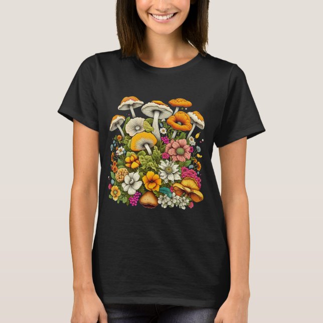 T-shirt De Belles Fleurs Et Champignons (Devant)