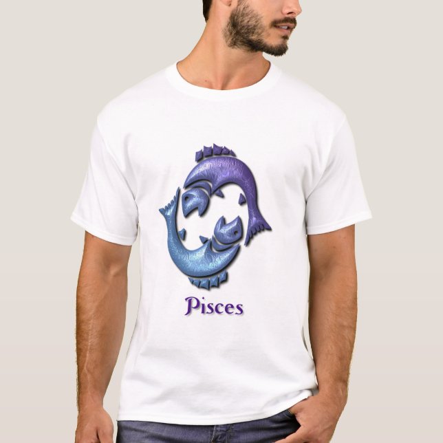 T-shirt de bleu de dames de signe de Poissons (Devant)