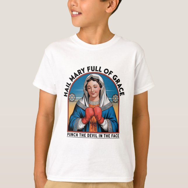 T-shirt de boxe religieuse Marie drôle de coup de  (Devant)