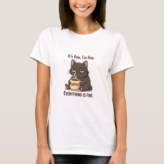 T-shirt de café pour femmes avec un chat fatigué d (Devant)