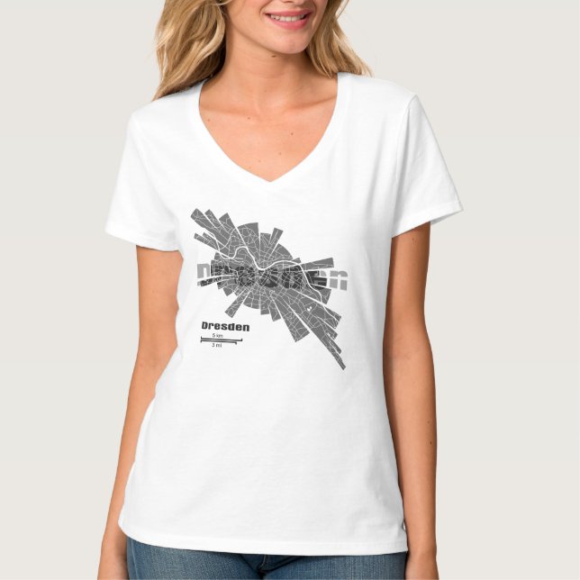T-shirt de carte de Dresde pour des femmes (Devant)