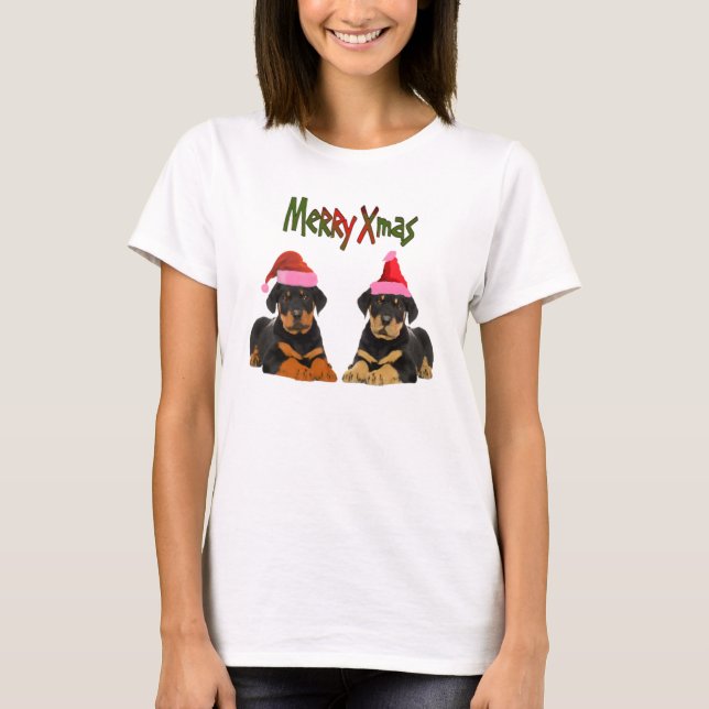 T-shirt de casquette de père Noël de chiots de (Devant)