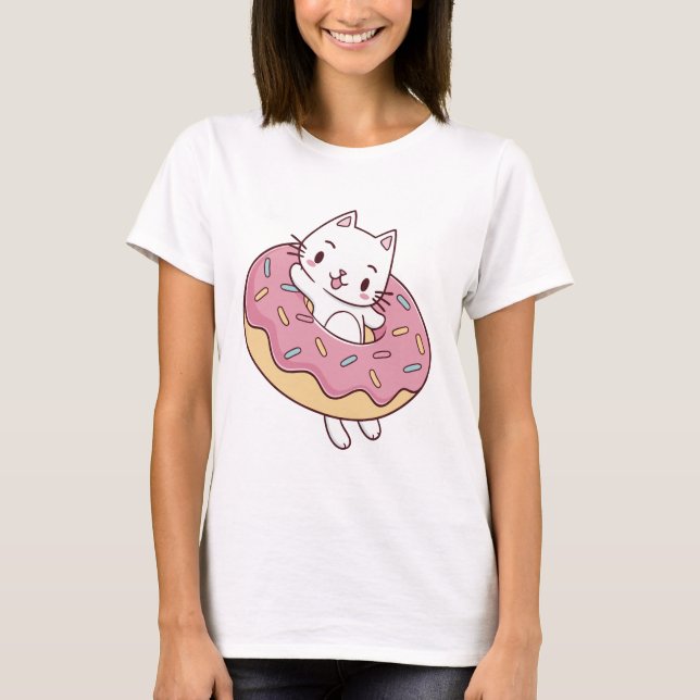 T-Shirt de chat à beigne mignonne - Fun Kawaii Kit (Devant)