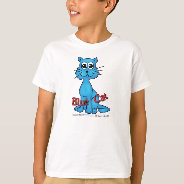 T-shirt de chat bleu de livre rouge de chat (Devant)