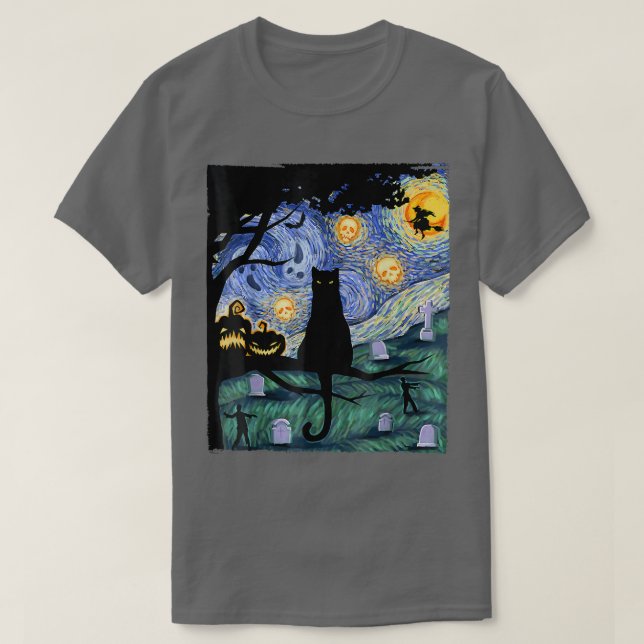 T-shirt de chat, Cat de nuit effrayant, Cadeau Van (Design devant)