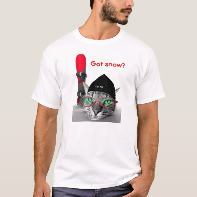 T-shirt de chat de snowboarding de hippie (Devant)